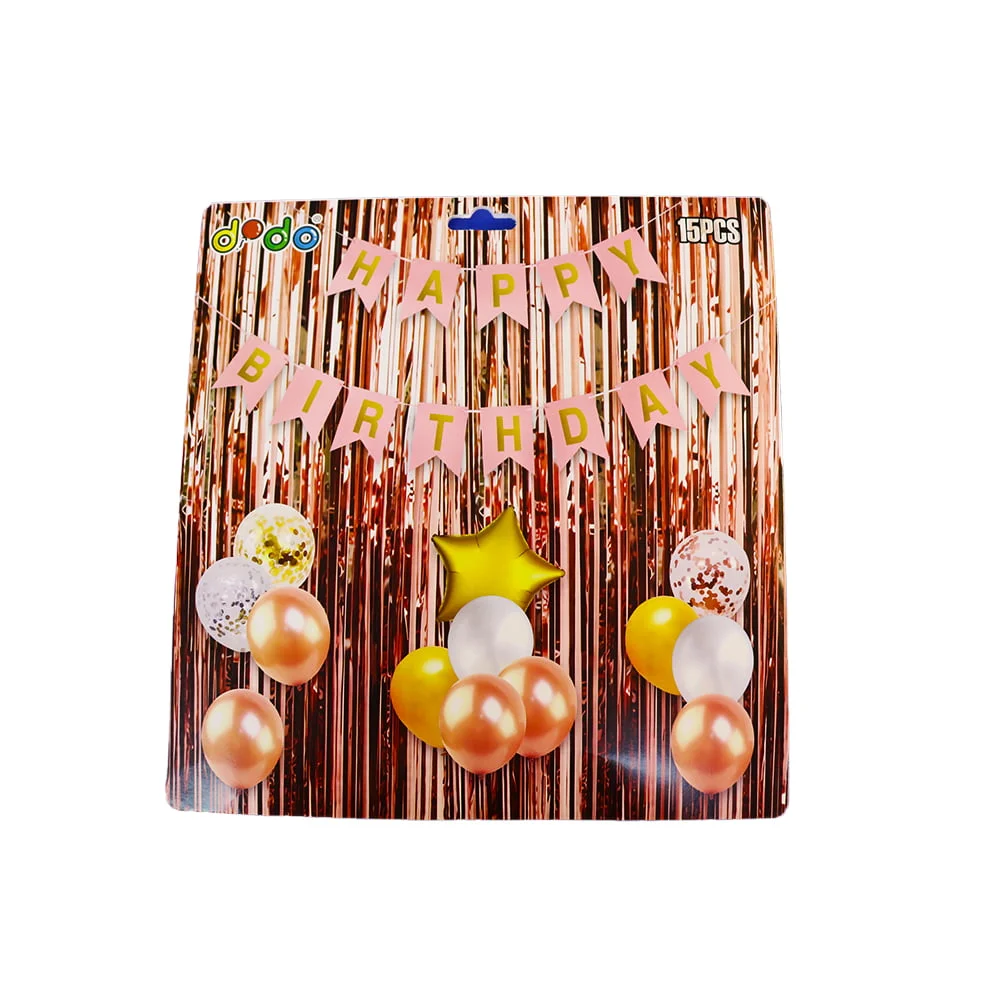 ბუშტების ნაკრები და სადღესასწაულო ლენტა - HAPPY BIRTHDAY